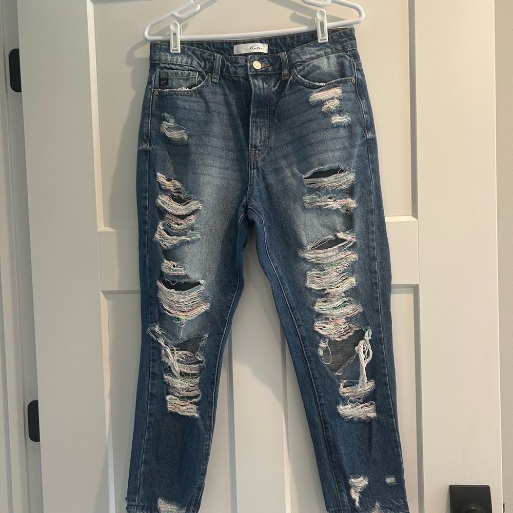 KanCan Ripped Ankle Jeans in Blue